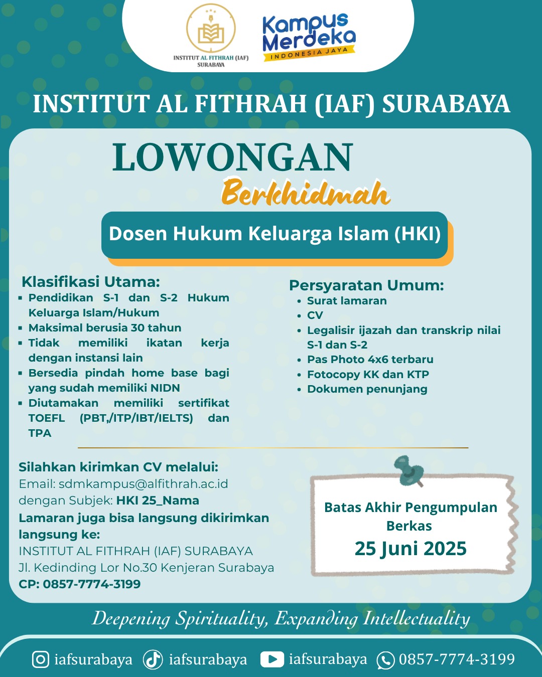lowongan dosen hukum keluarga islam